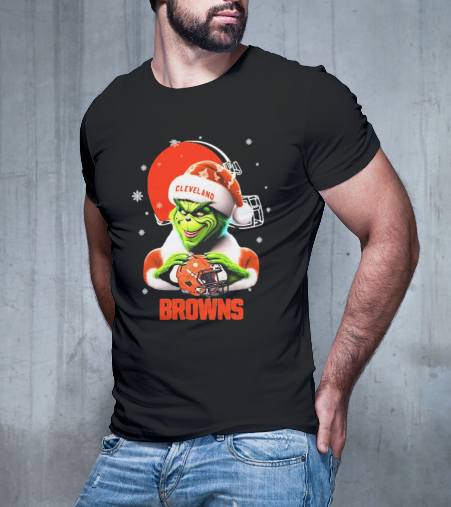 Santa Grinch Love Cleveland Browns Merry Christmas T-Shirt