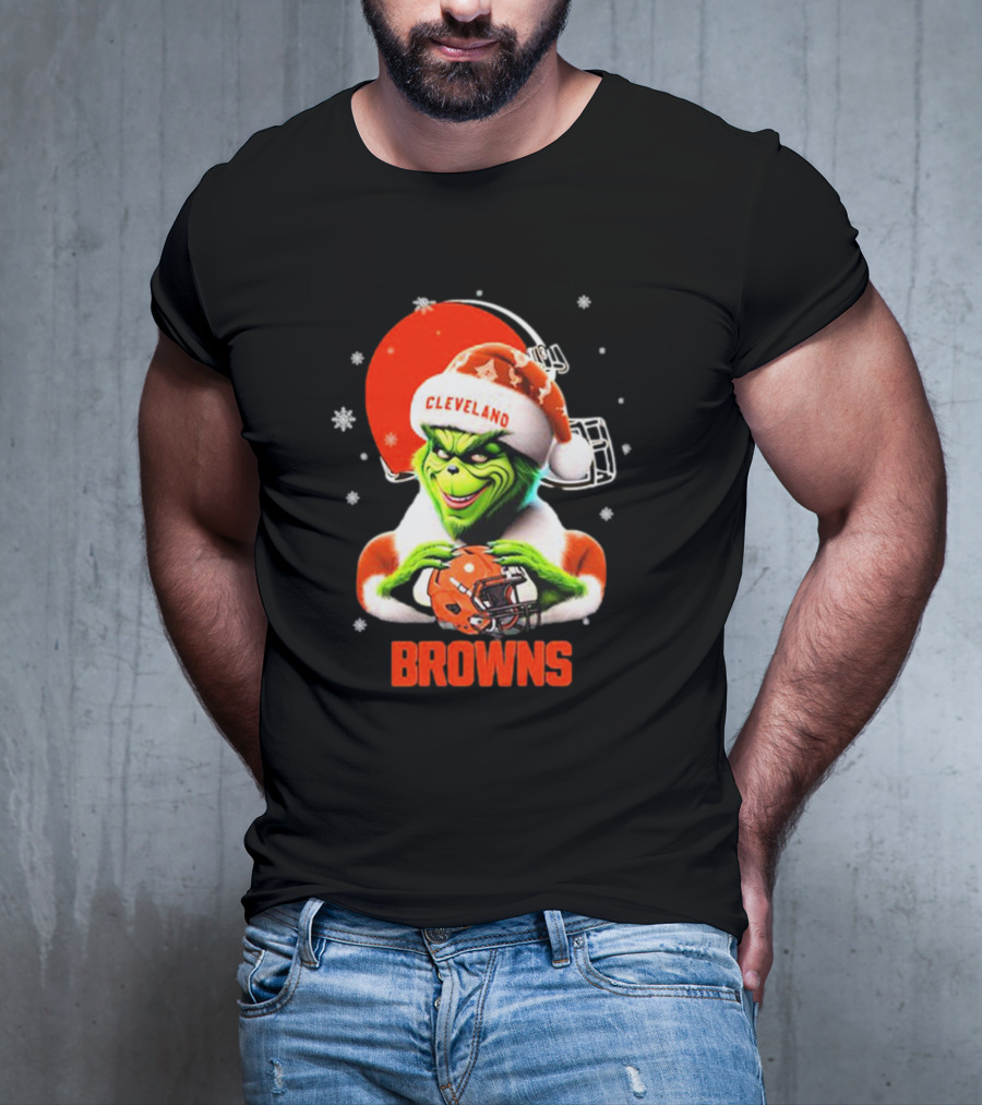 Santa Grinch Love Cleveland Browns Merry Christmas T-Shirt