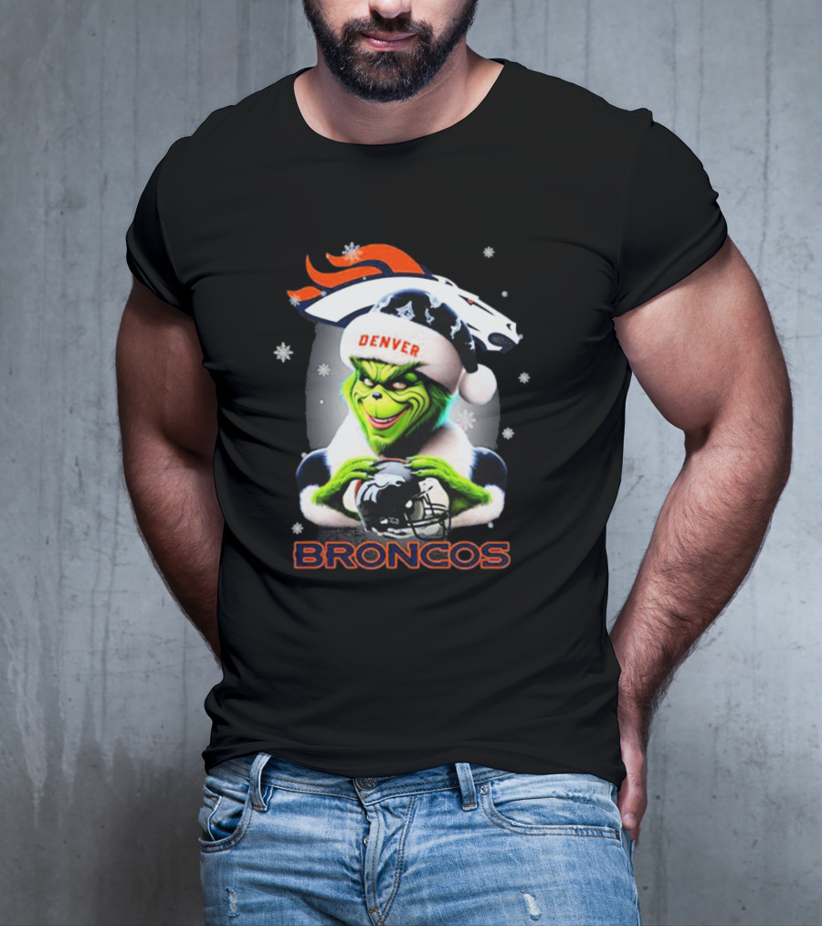 Santa Grinch Merry Christmas Denver Broncos Love T-Shirt