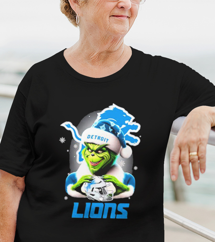 Detroit Lions Grinch Christmas Santa Snowflakes T-Shirt