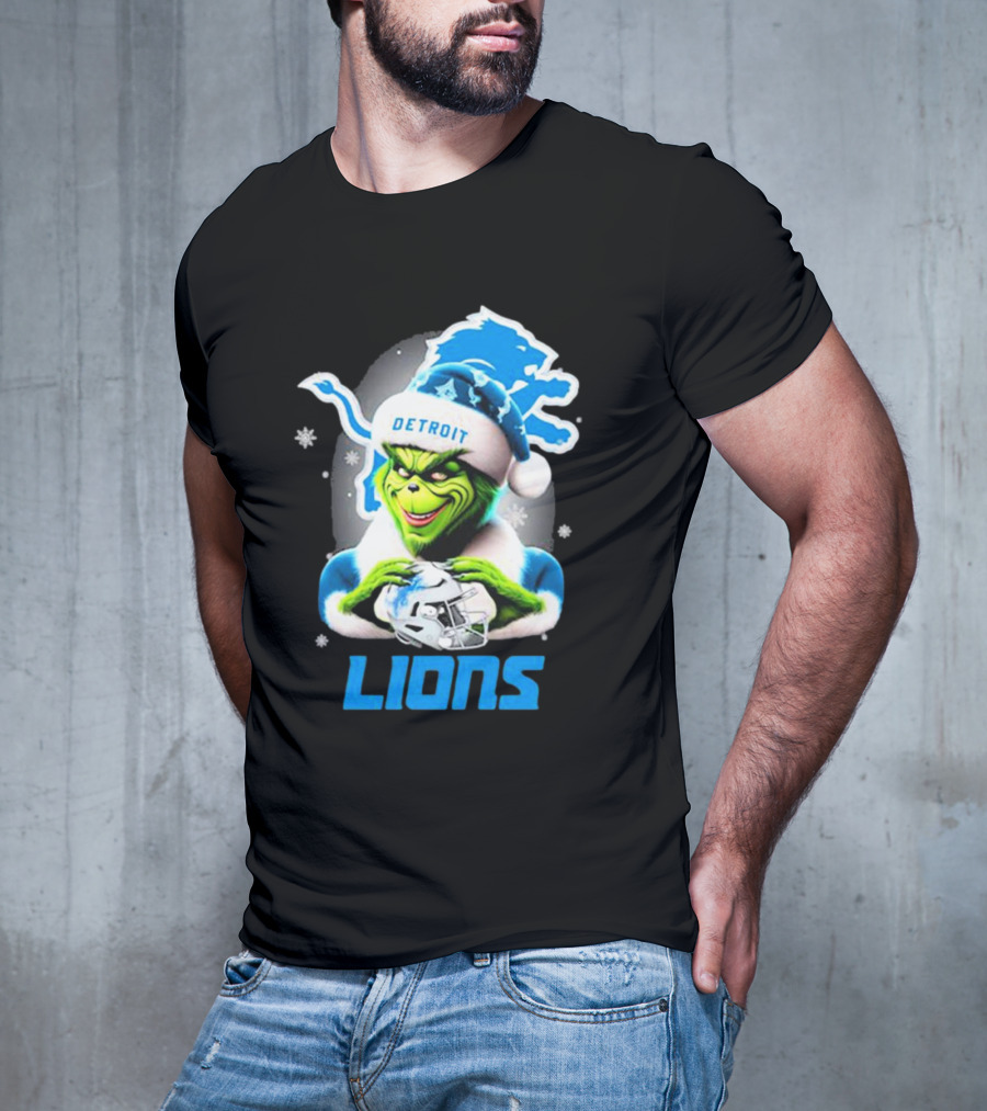 Detroit Lions Grinch Christmas Santa Snowflakes T-Shirt