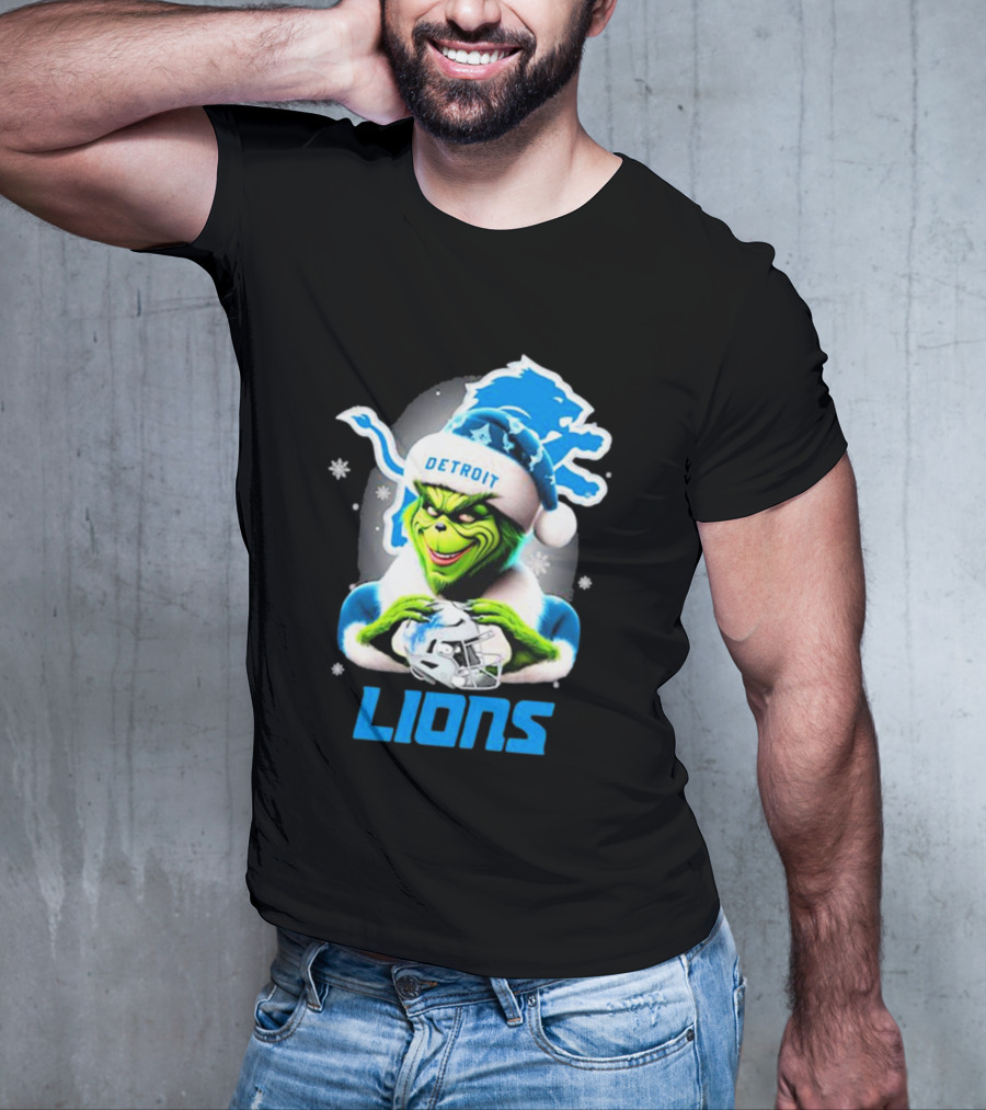 Detroit Lions Grinch Christmas Santa Snowflakes T-Shirt