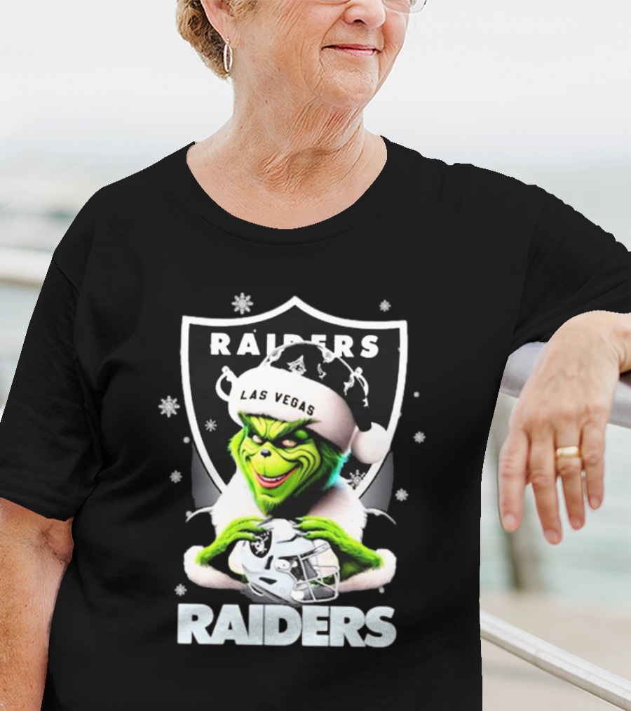 Las Vegas Raiders Grinch Santa Merry Christmas Snowflakes T-Shirt