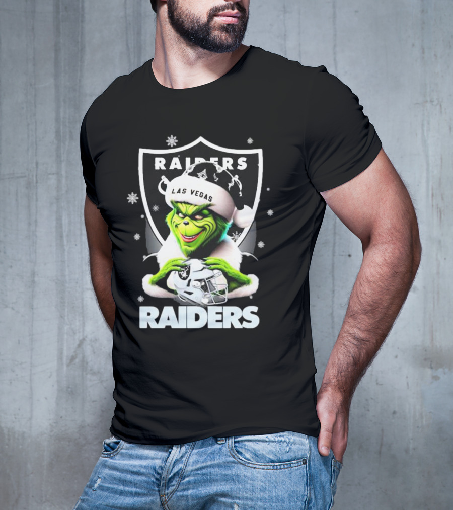 Las Vegas Raiders Grinch Santa Merry Christmas Snowflakes T-Shirt