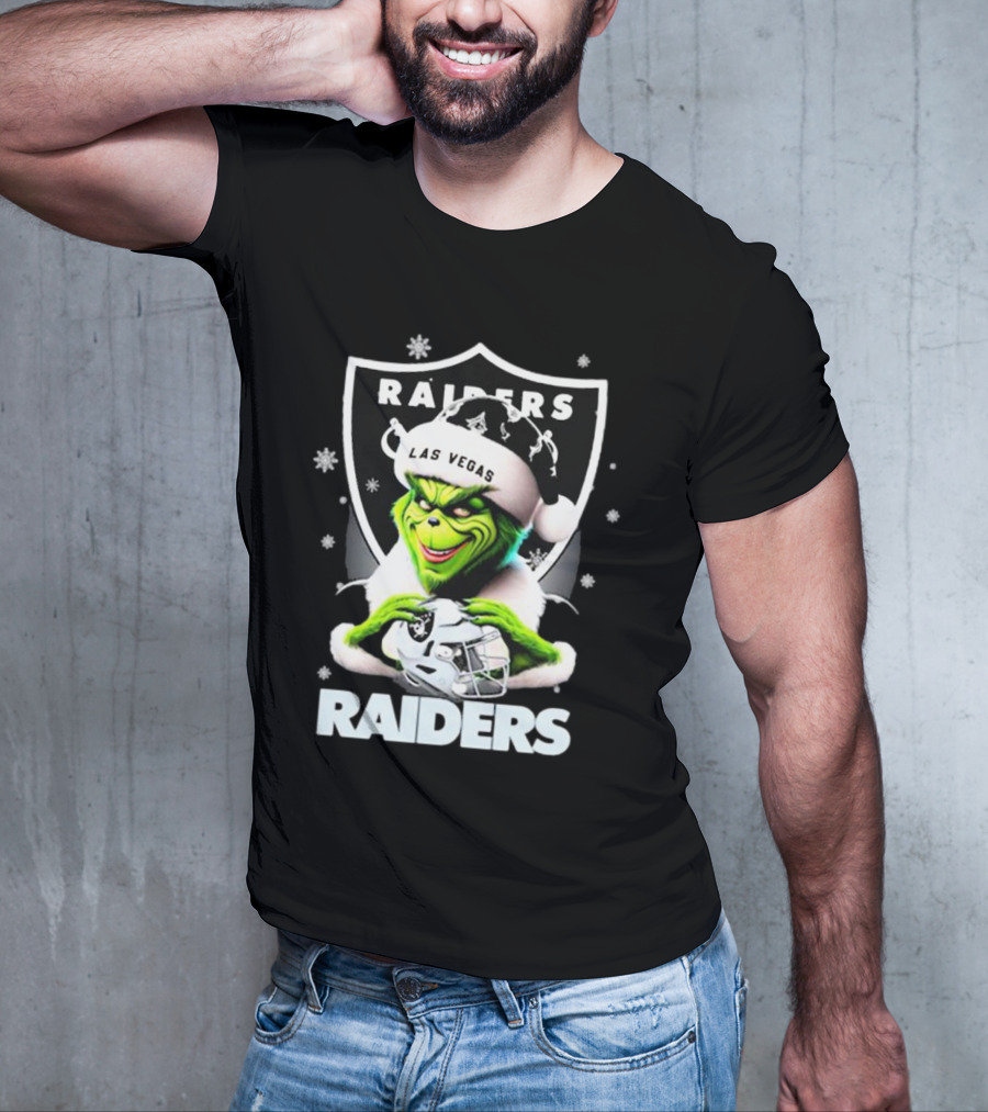 Las Vegas Raiders Grinch Santa Merry Christmas Snowflakes T-Shirt