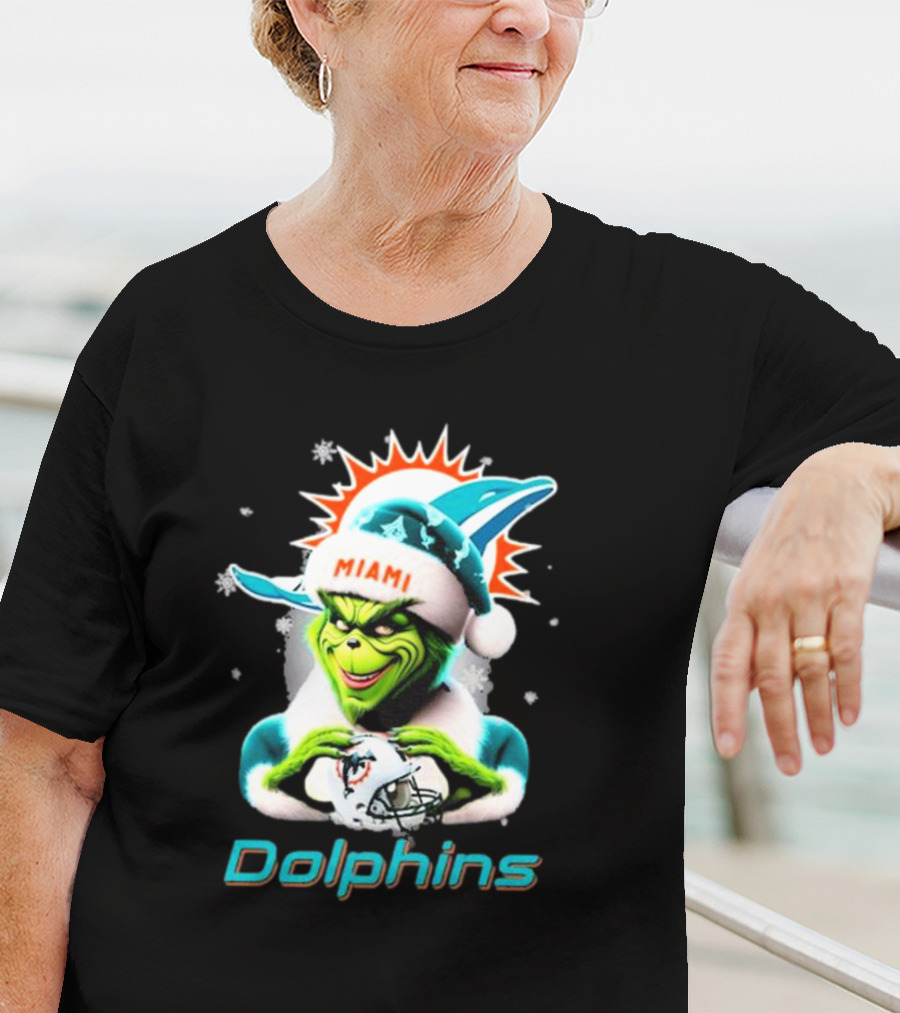 Miami Dolphins Christmas Grinch Santa Hat T-Shirt