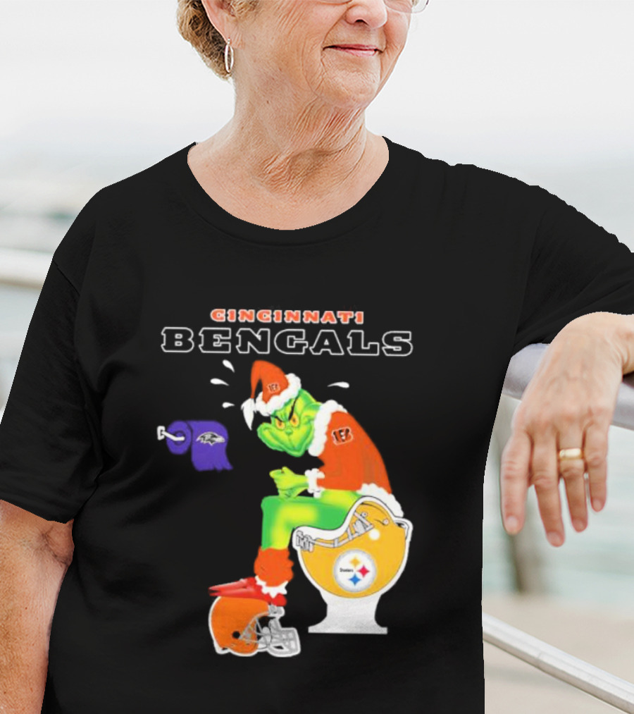 Cincinnati Bengals Grinch Steelers Ravens Toilet Christmas Santa T-Shirt