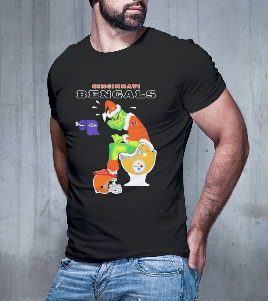 Cincinnati Bengals Grinch Steelers Ravens Toilet Christmas Santa T-Shirt
