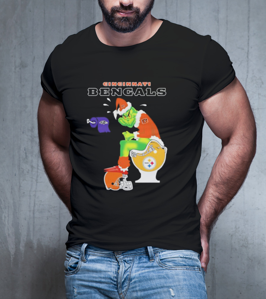 Cincinnati Bengals Grinch Steelers Ravens Toilet Christmas Santa T-Shirt