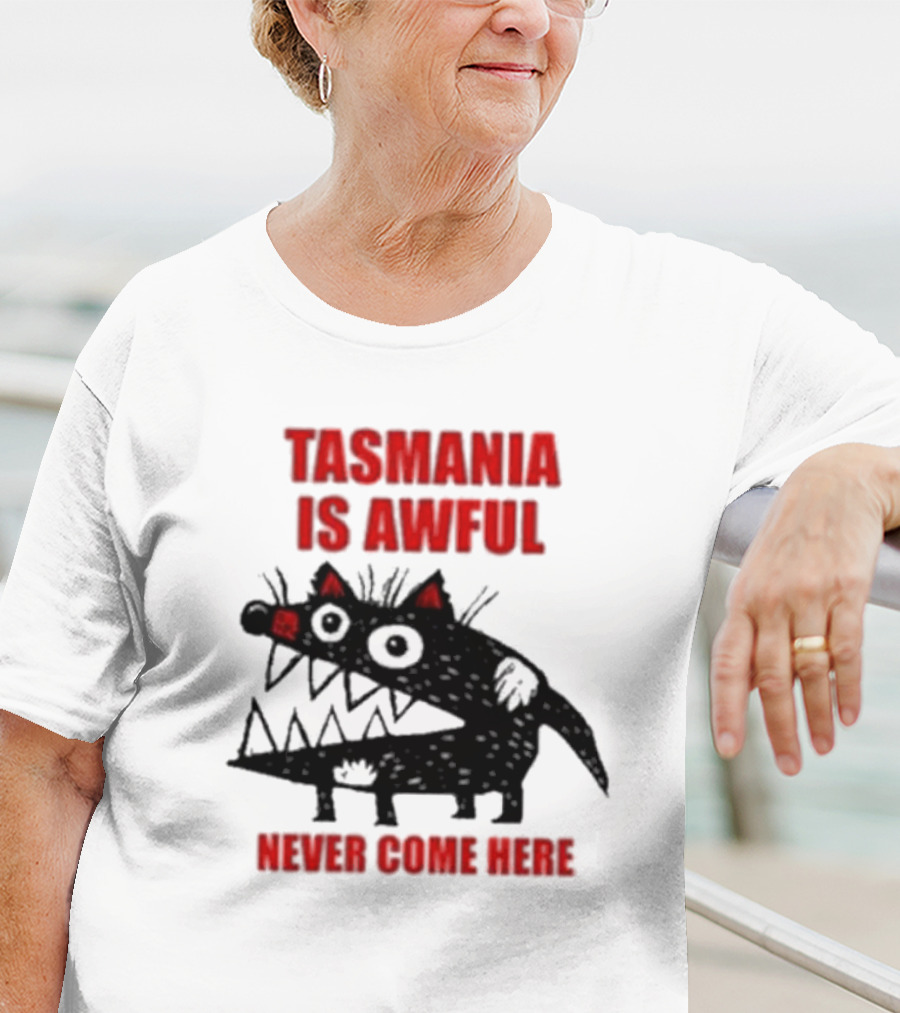 Tasmania Is Awful Never Come Here Black Cartoon Spiky Creature T-Shirt