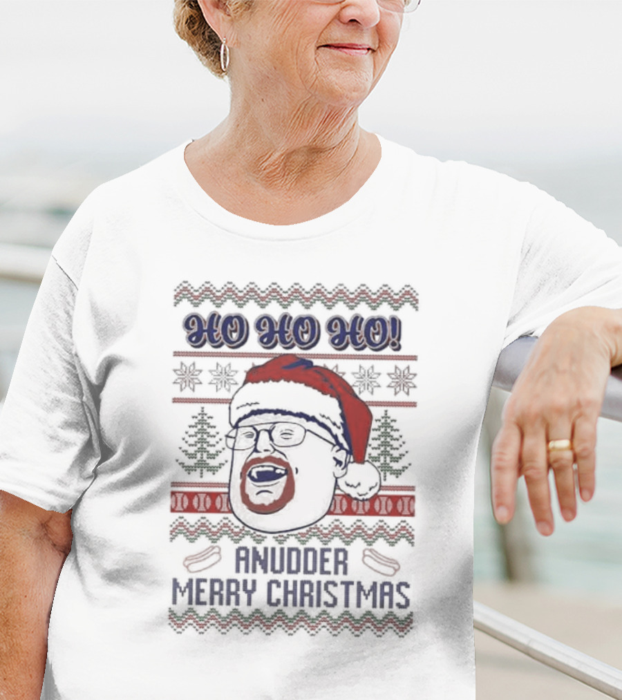 HO HO HO Anudder Merry Christmas Ugly Christmas Sweater Santa Hat Beard Glasses T-Shirt