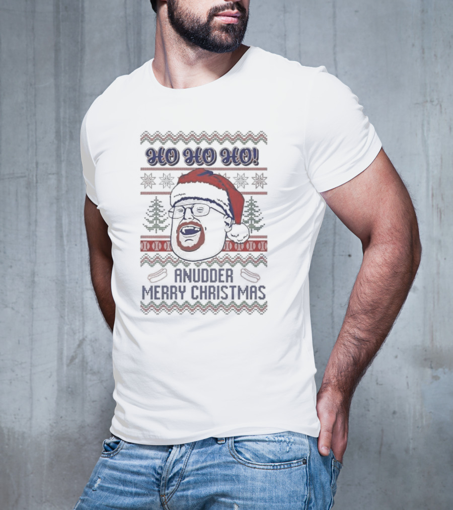 HO HO HO Anudder Merry Christmas Ugly Christmas Sweater Santa Hat Beard Glasses T-Shirt