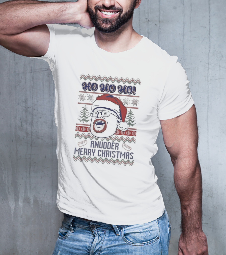 HO HO HO Anudder Merry Christmas Ugly Christmas Sweater Santa Hat Beard Glasses T-Shirt