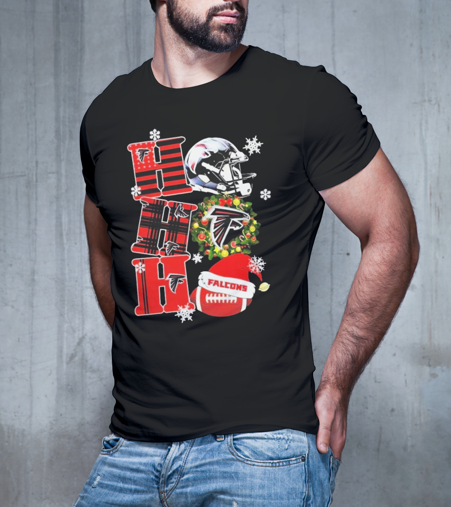 Atlanta Falcons Ho Ho Ho Merry Christmas Helmet Wreath Snowflakes Football Holiday T-Shirt