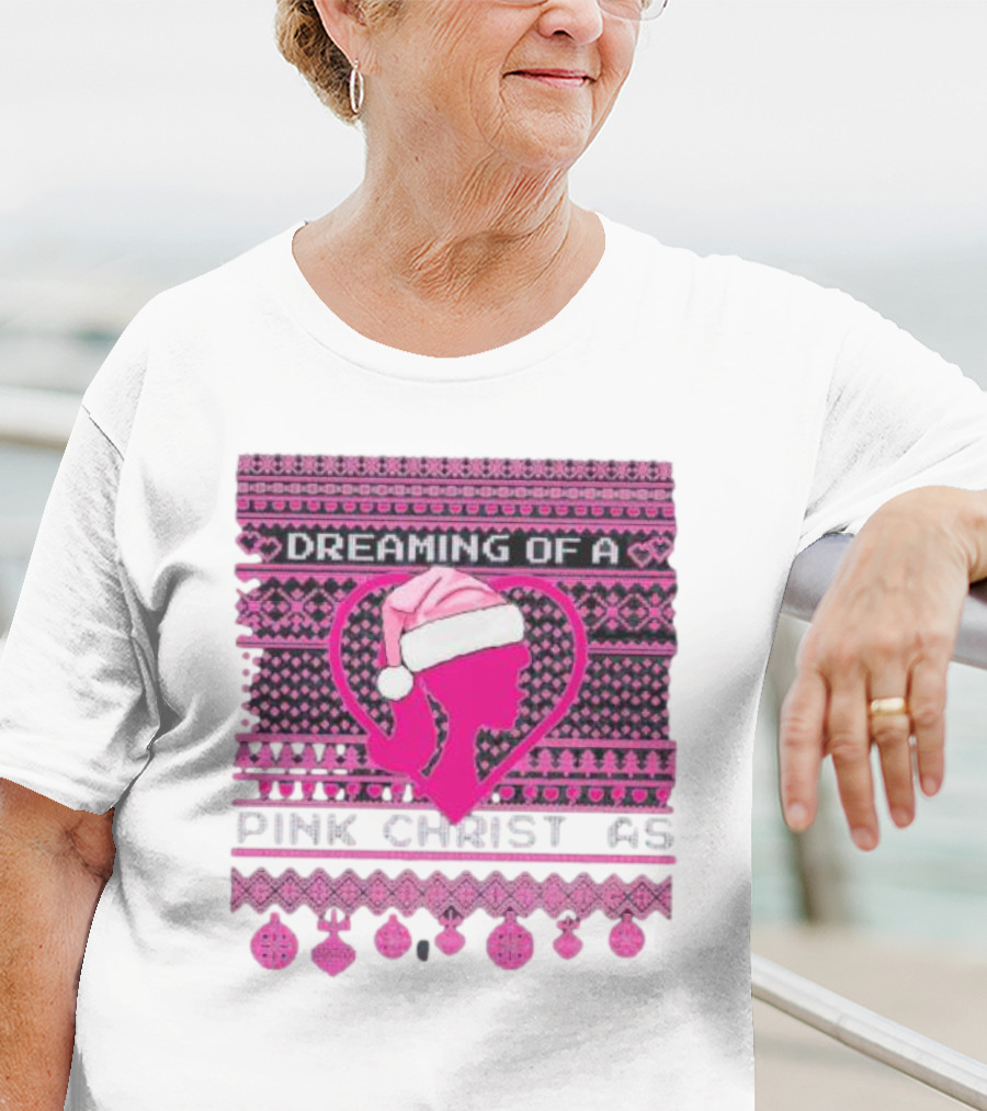 Dreaming Of A Pink Christmas Ugly Silhouette Santa Hat Ornaments T-Shirt