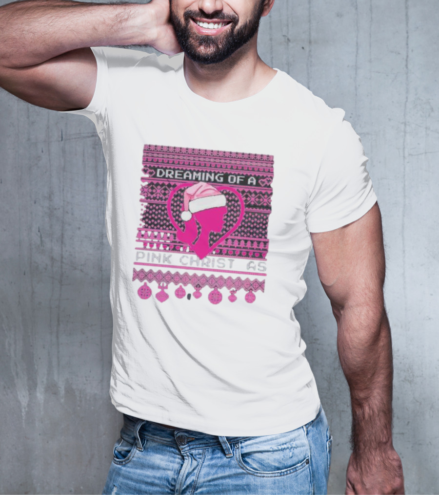 Dreaming Of A Pink Christmas Ugly Silhouette Santa Hat Ornaments T-Shirt