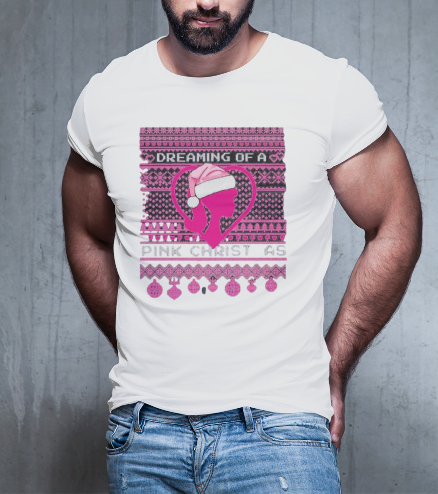Dreaming Of A Pink Christmas Ugly Silhouette Santa Hat Ornaments T-Shirt