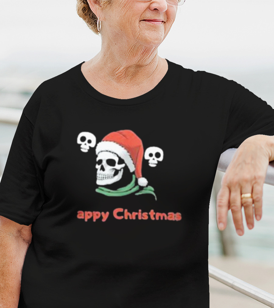 Happy Christmas Skull Santa Hat T-Shirt