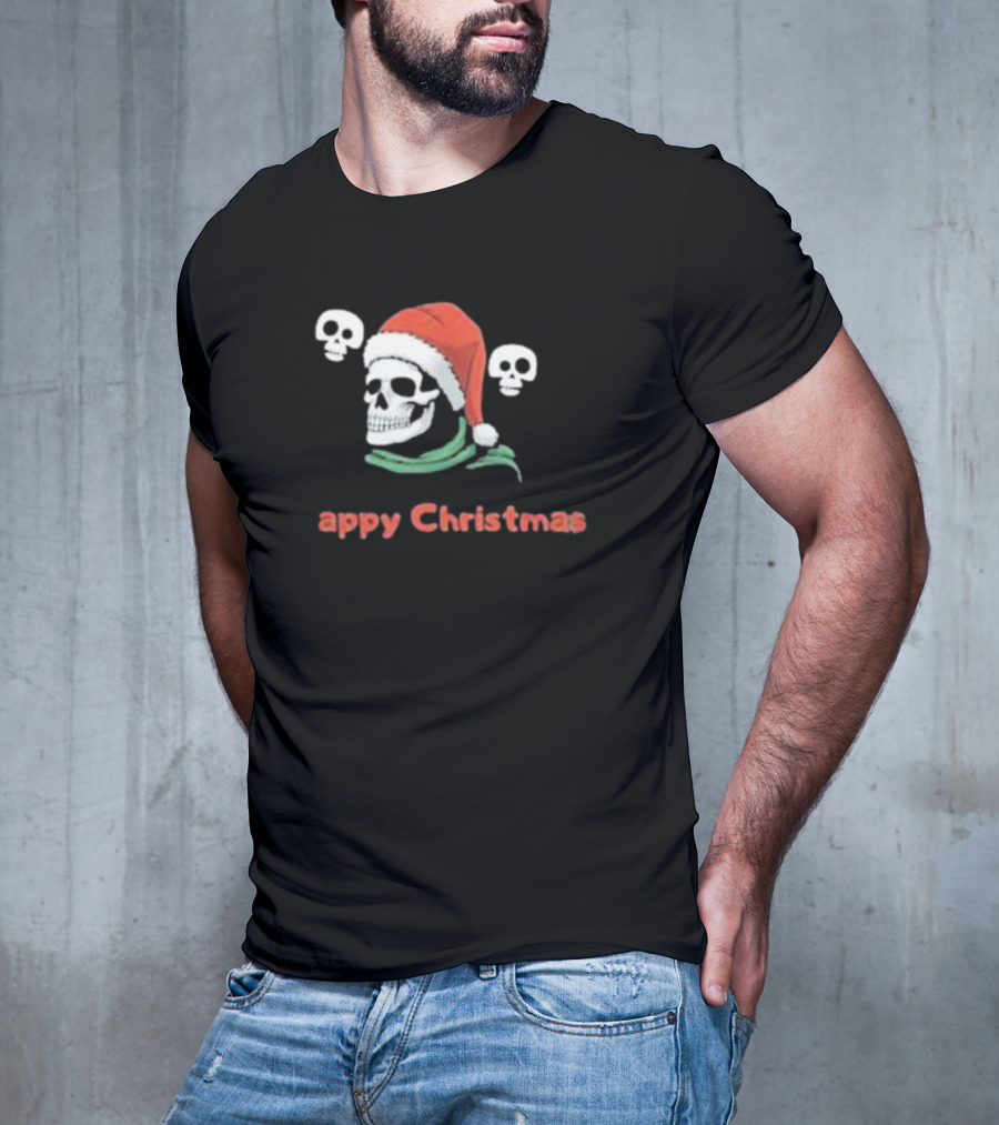 Happy Christmas Skull Santa Hat T-Shirt