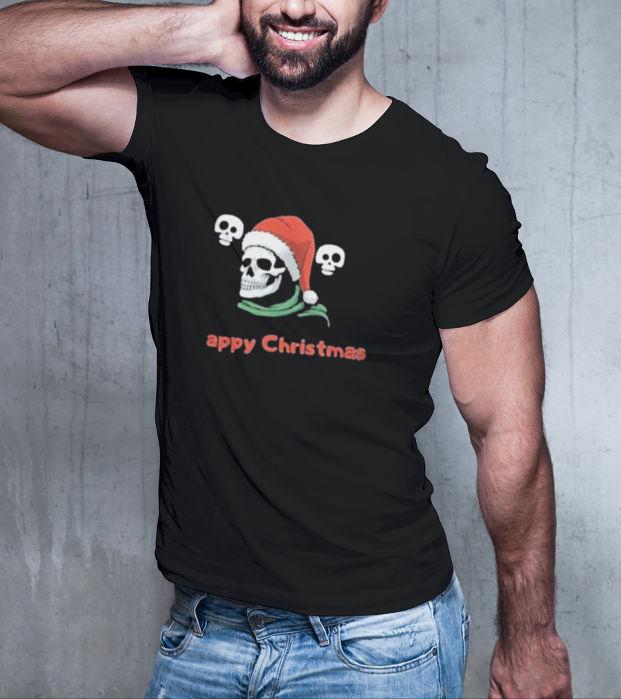 Happy Christmas Skull Santa Hat T-Shirt