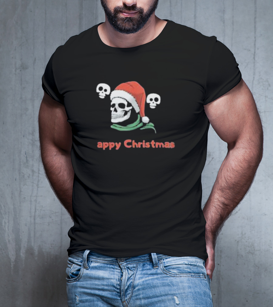 Happy Christmas Skull Santa Hat T-Shirt