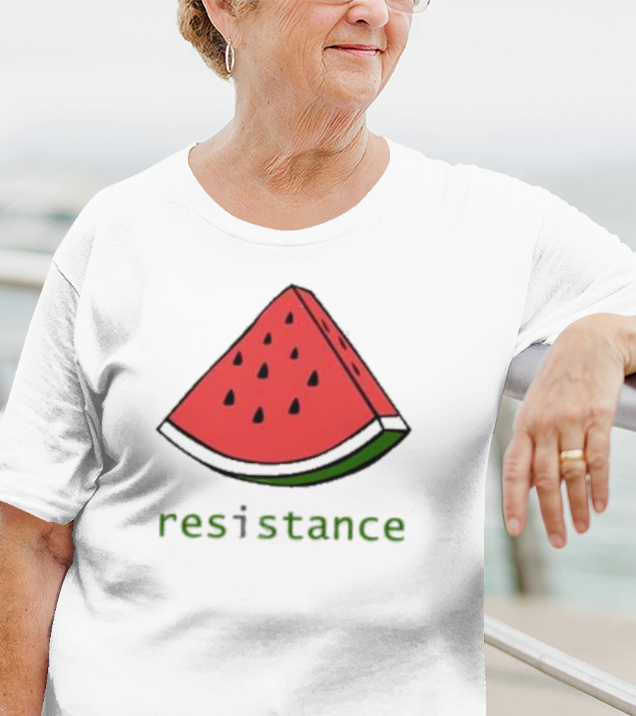 Maura Finkelstein Watermelon Resistance Slice With Green Resistance Text T-Shirt
