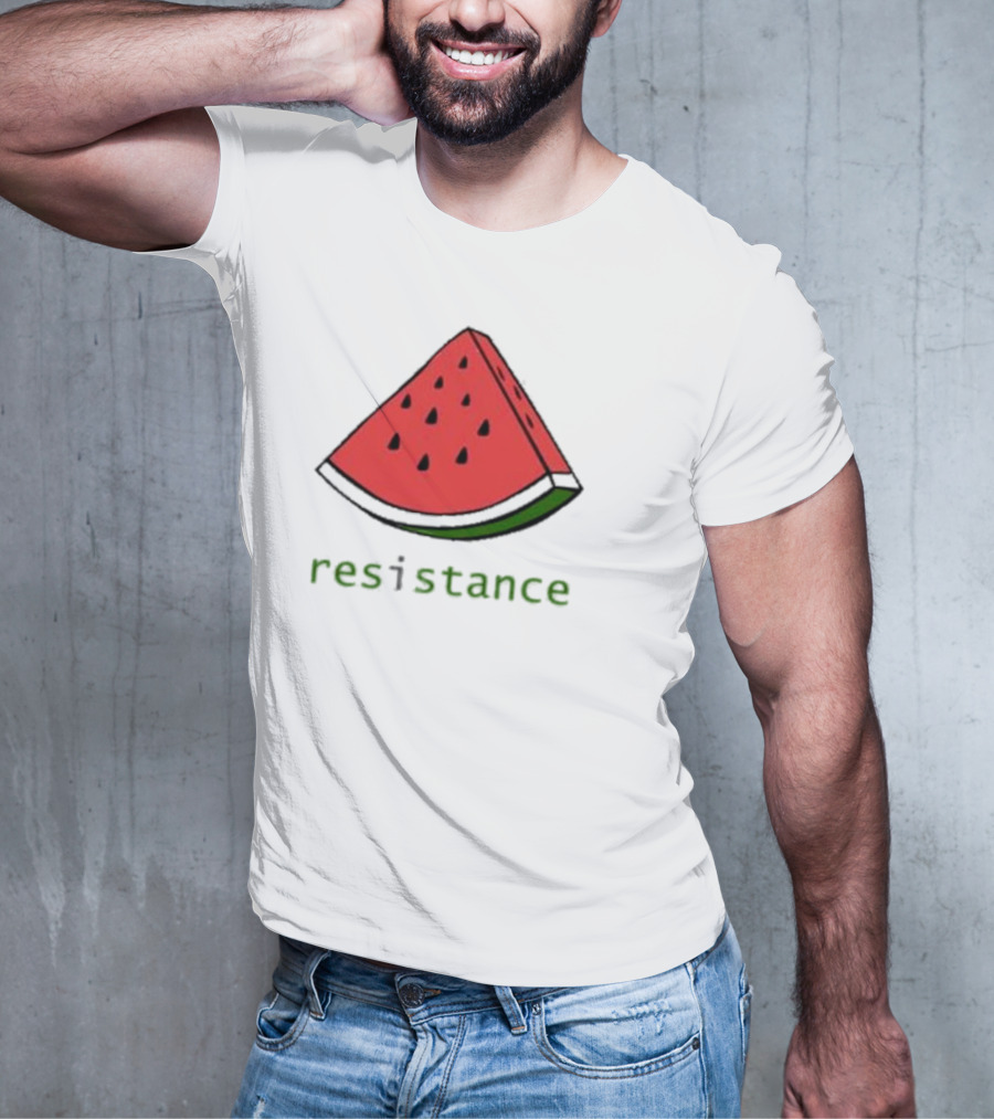 Maura Finkelstein Watermelon Resistance Slice With Green Resistance Text T-Shirt