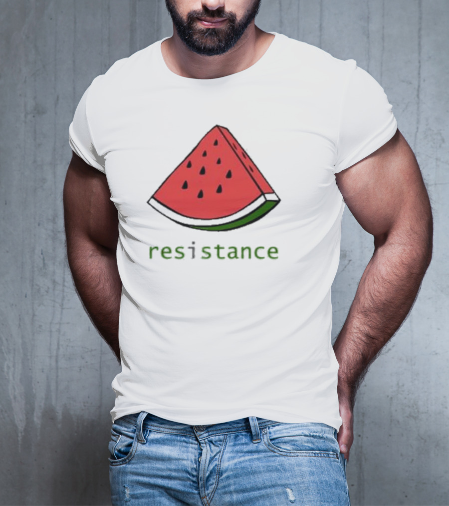 Maura Finkelstein Watermelon Resistance Slice With Green Resistance Text T-Shirt