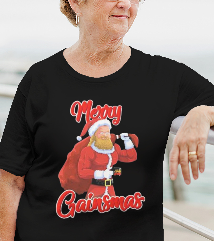 Papa Swolio Merry Gainsmas Santa Claus Fitness Holiday T-Shirt