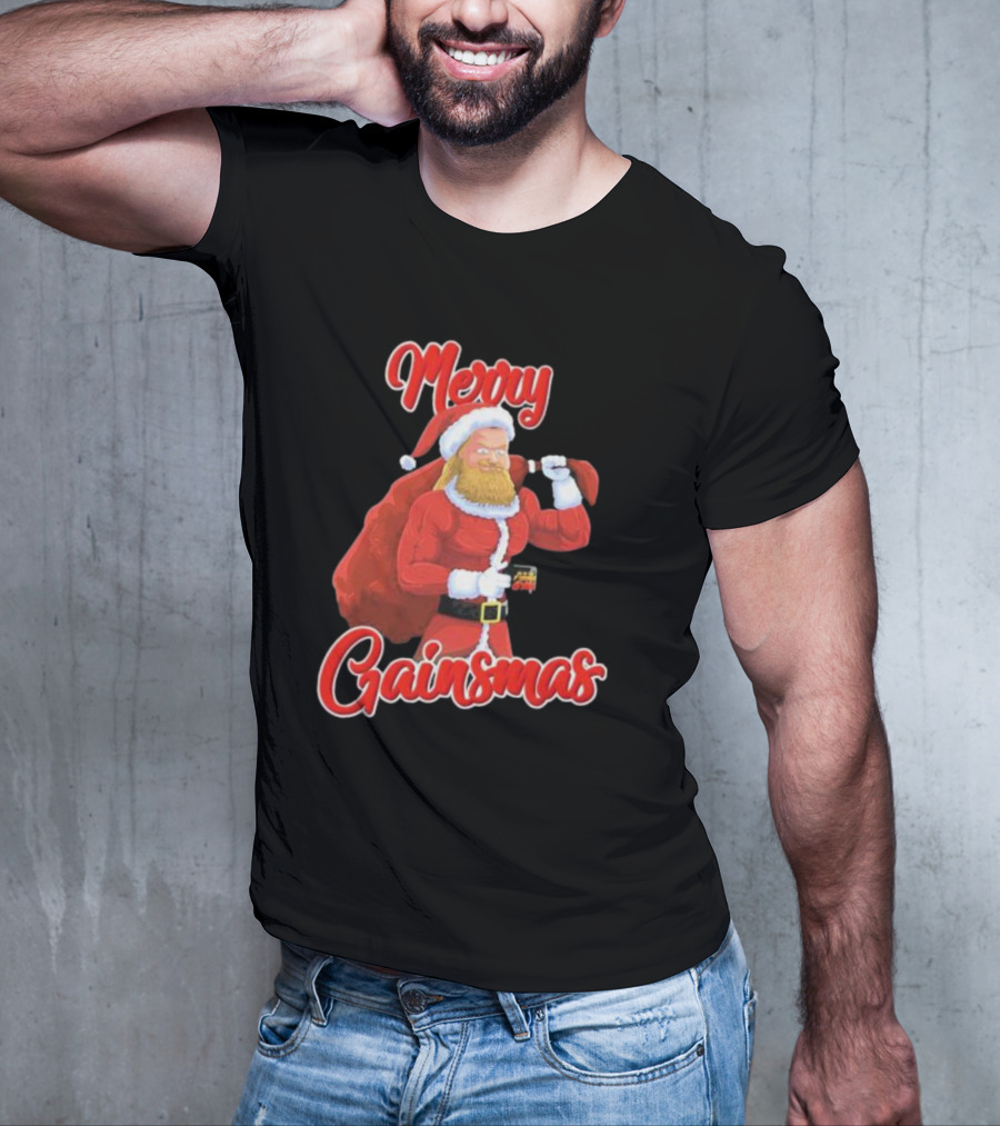 Papa Swolio Merry Gainsmas Santa Claus Fitness Holiday T-Shirt