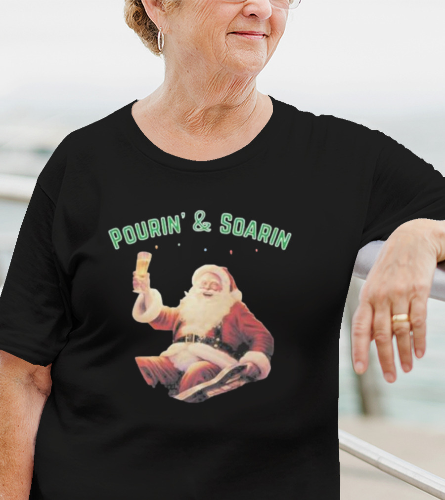 Pourin' And Soarin' Santa Cheers With Beer T-Shirt