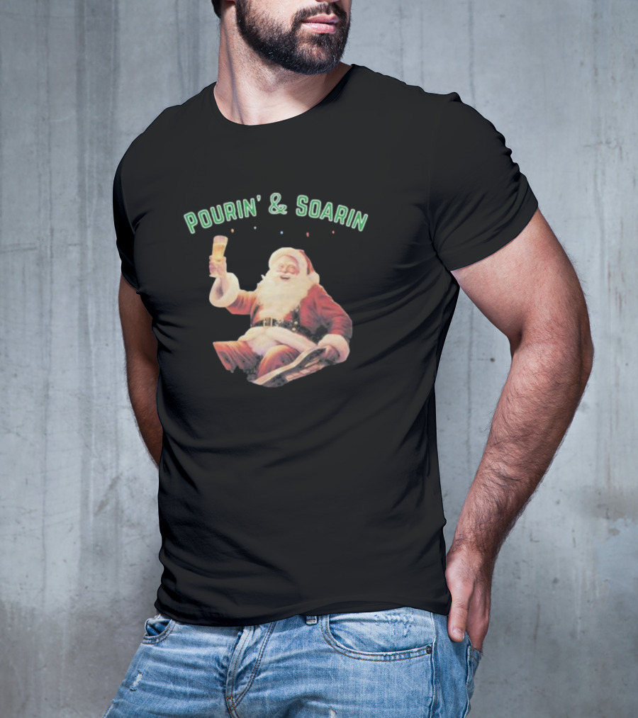 Pourin' And Soarin' Santa Cheers With Beer T-Shirt