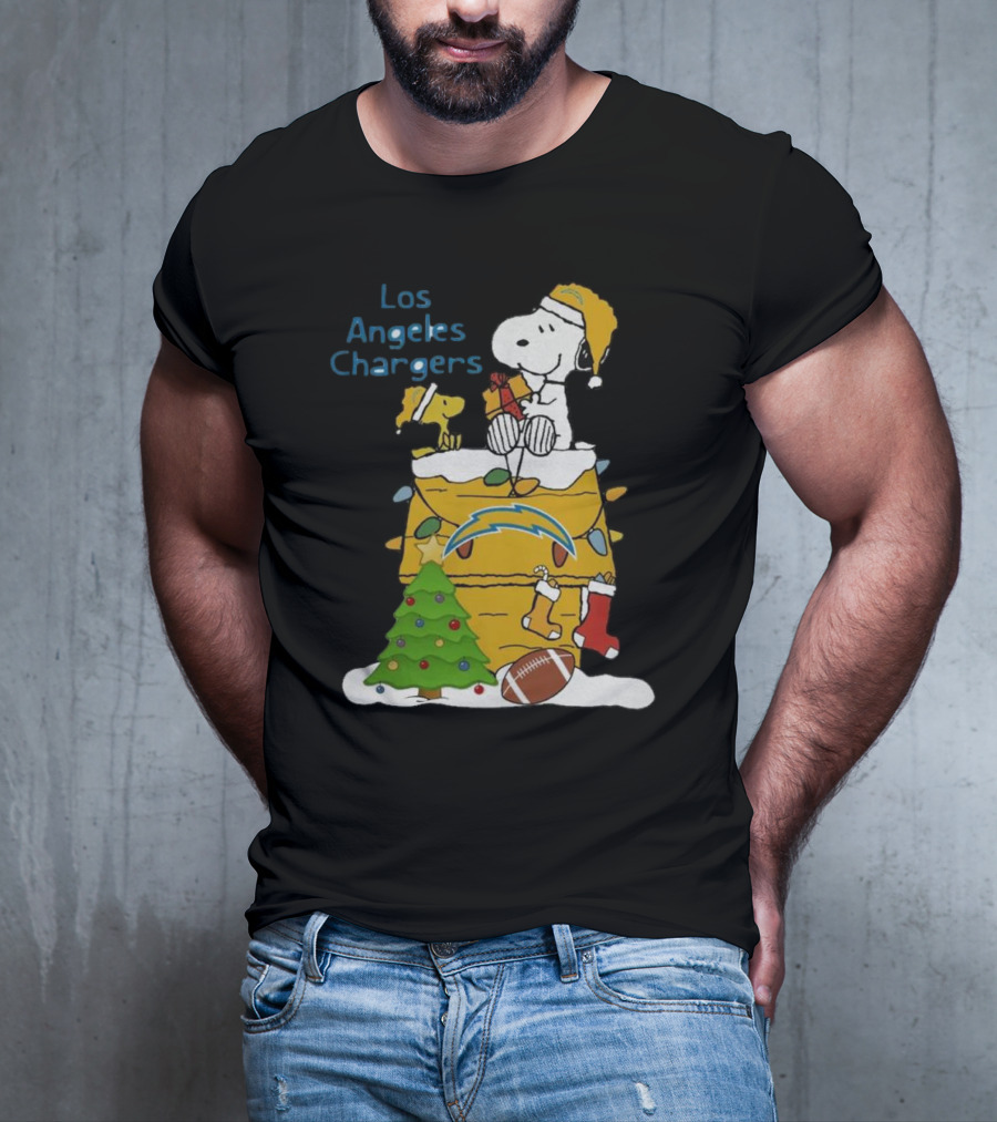Santa Snoopy Woodstock Los Angeles Chargers Christmas Tree Football Socks T-Shirt