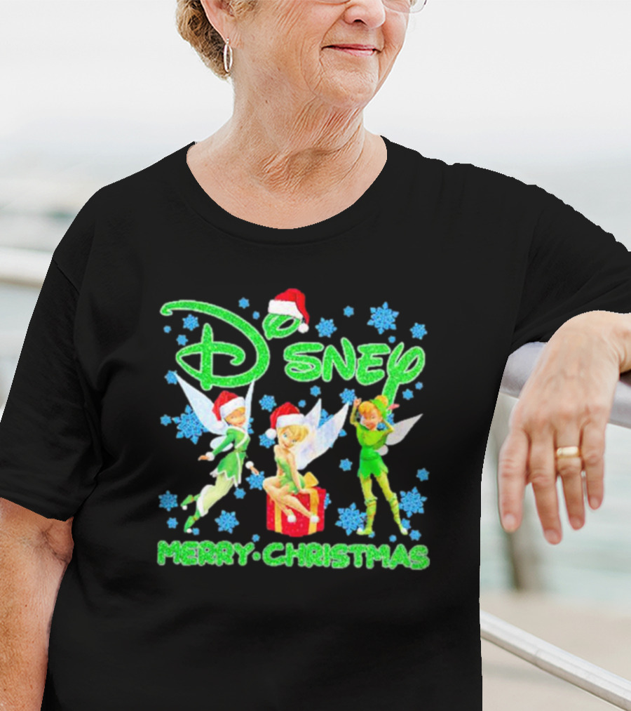 Disney Tinker Bell Santa Merry Christmas Snowflakes T-Shirt