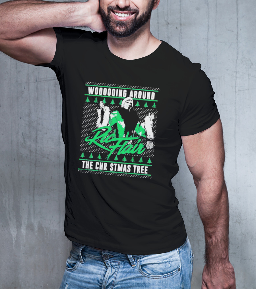 Woooooing Around The Christmas Tree Ric Flair Ugly Faux Knit T-Shirt