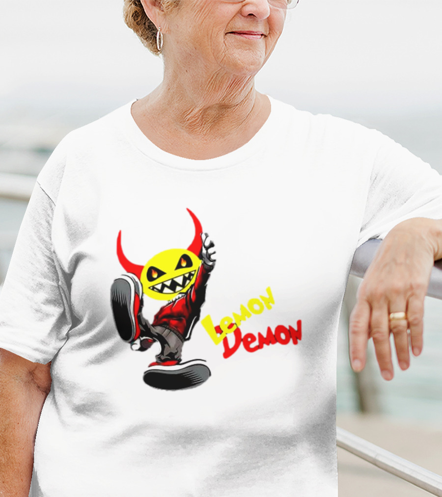Lemon Demon Hip Hop Character In Sneakers With Red Devil Horns T-Shirt