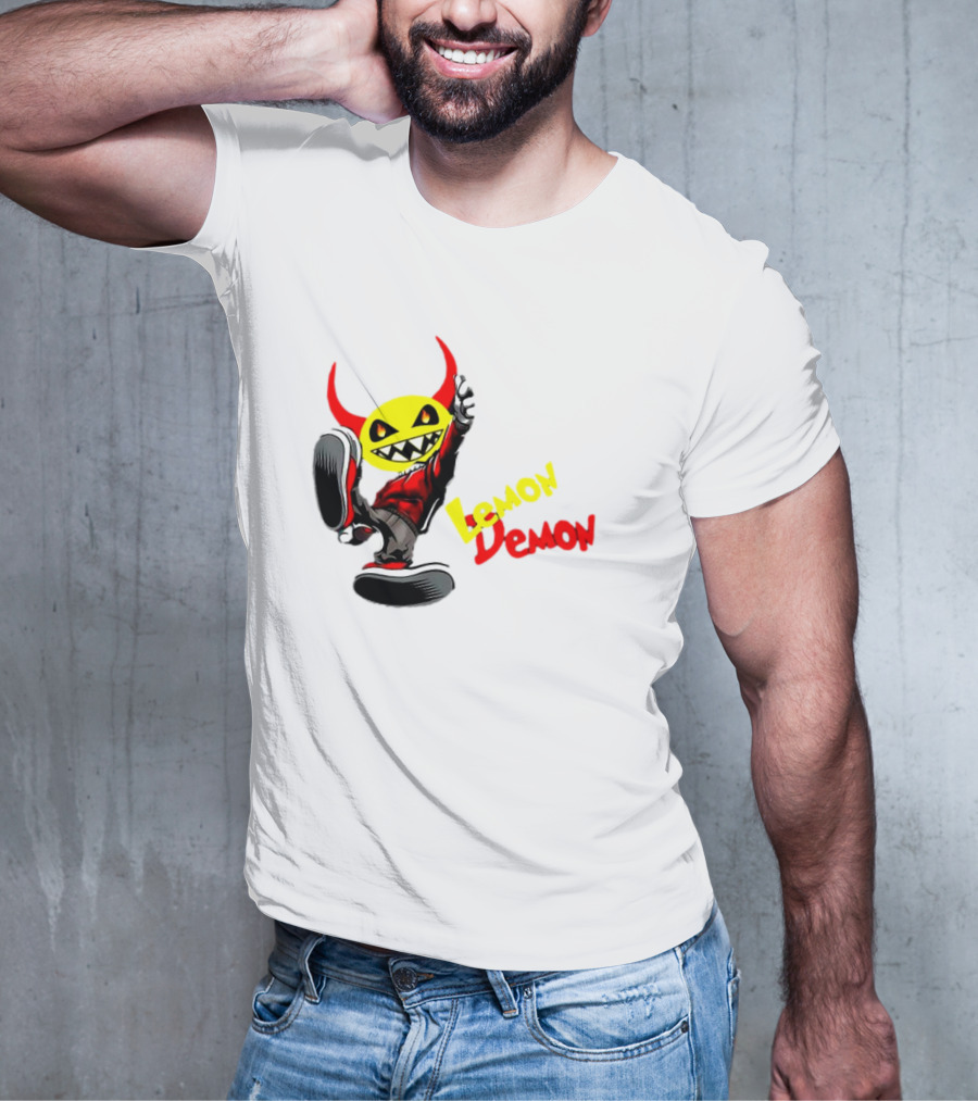Lemon Demon Hip Hop Character In Sneakers With Red Devil Horns T-Shirt
