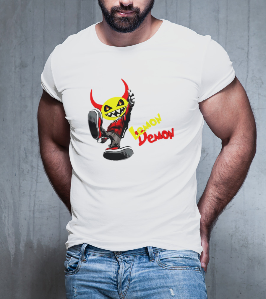 Lemon Demon Hip Hop Character In Sneakers With Red Devil Horns T-Shirt