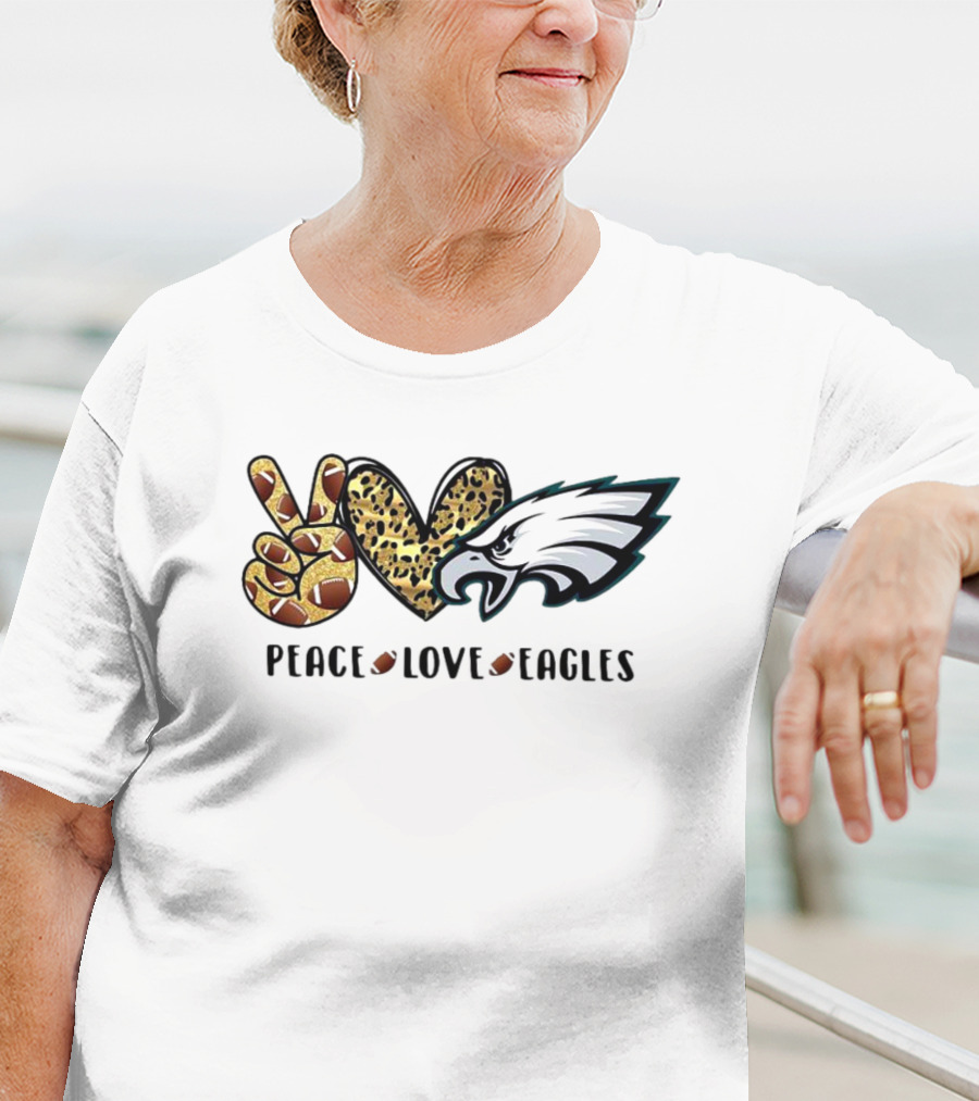 Peace Love Eagles Football Leopard Print T-Shirt