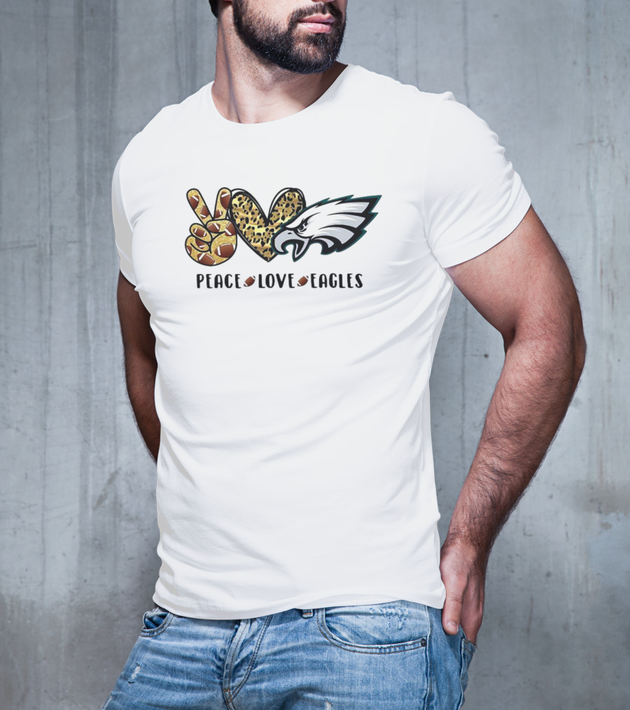 Peace Love Eagles Football Leopard Print T-Shirt
