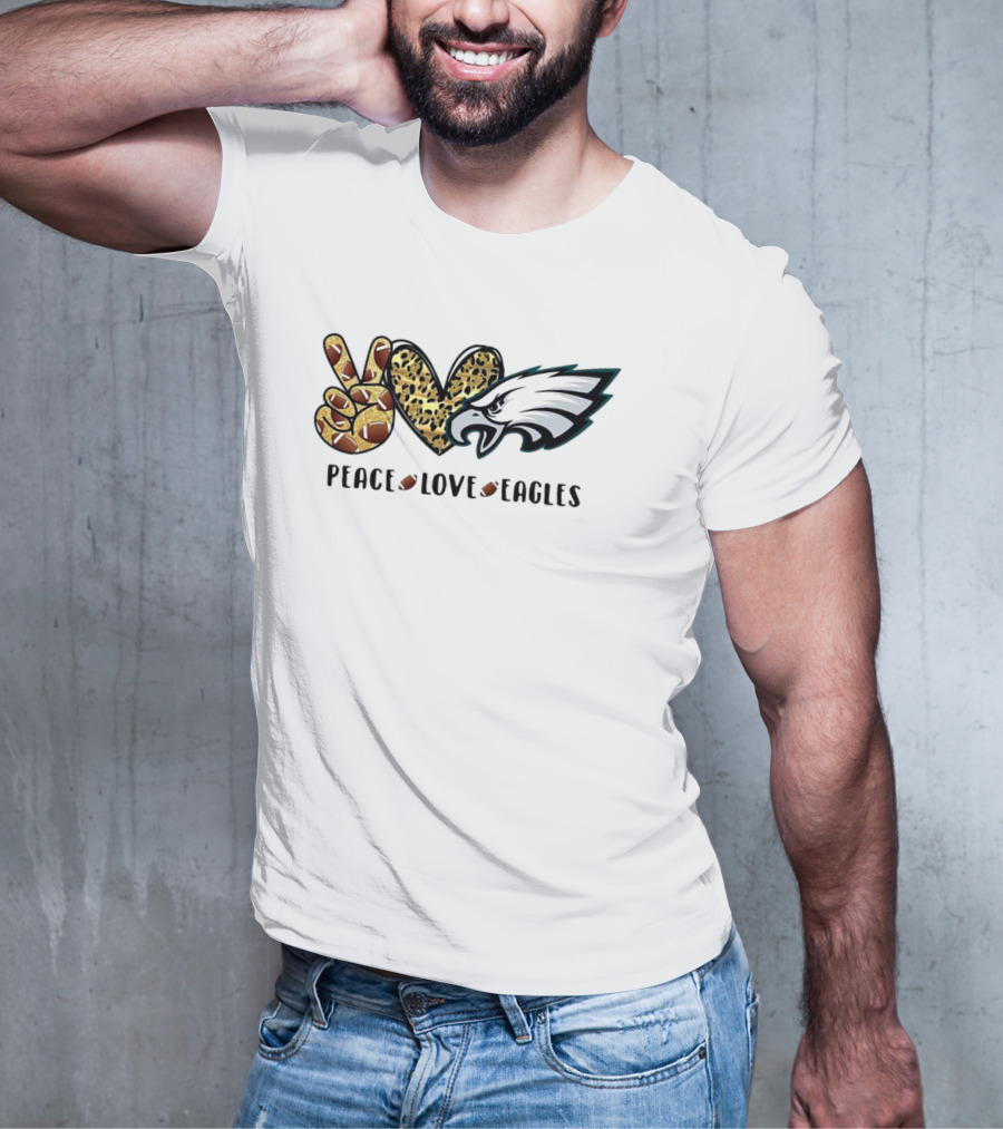 Peace Love Eagles Football Leopard Print T-Shirt