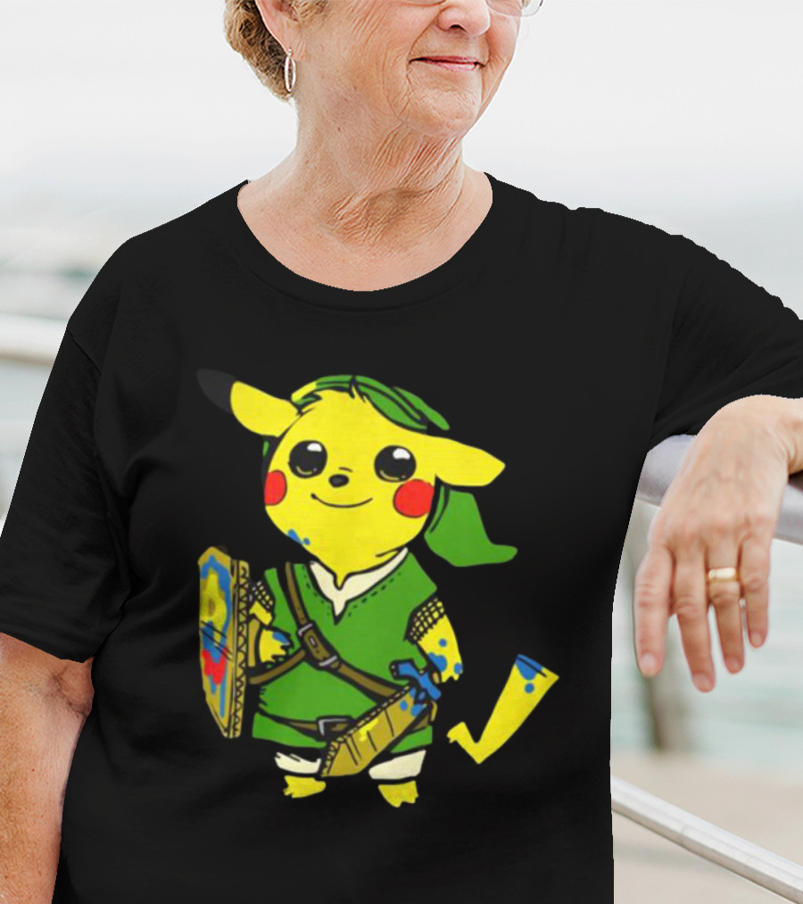 Pikachu In Link's Costume With Hylian Shield From The Legend Of Zelda T-Shirt