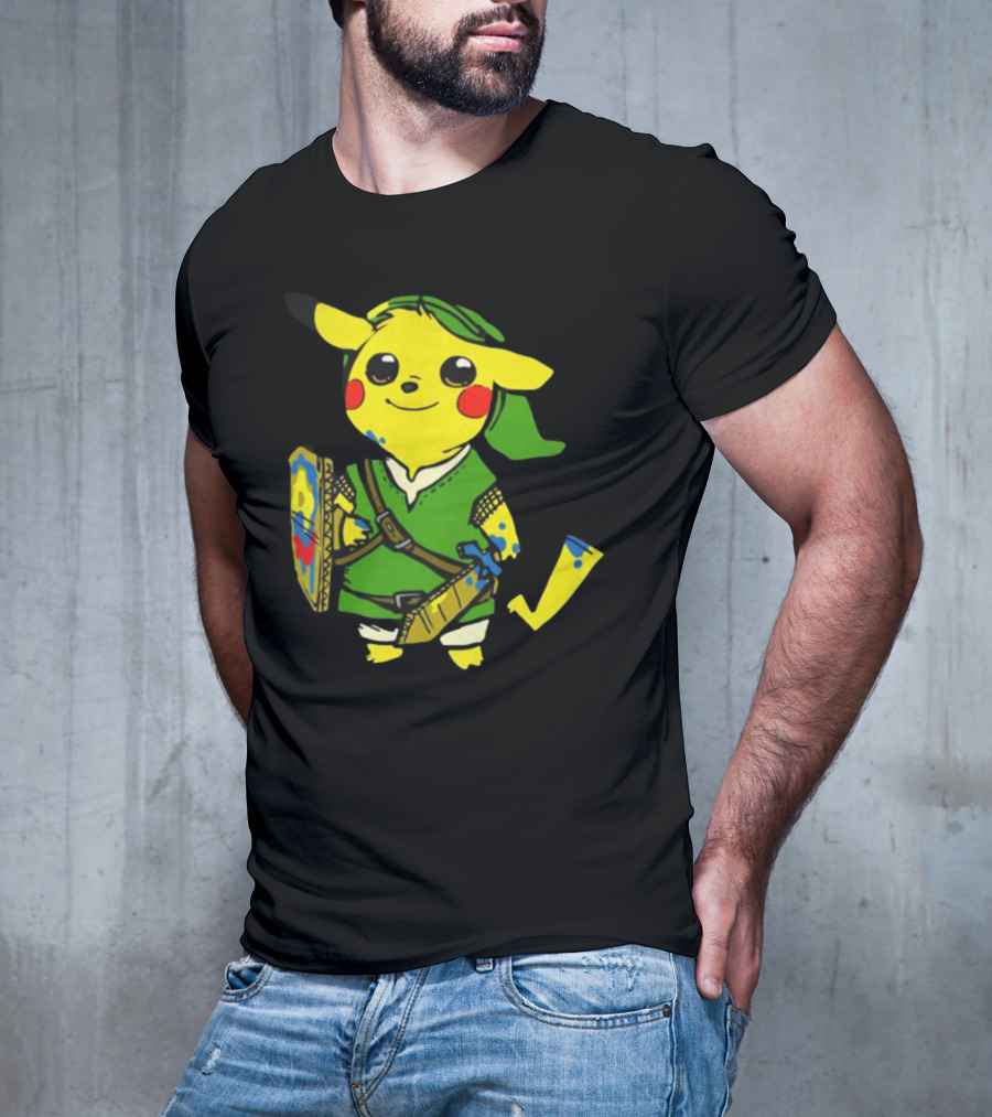 Pikachu In Link's Costume With Hylian Shield From The Legend Of Zelda T-Shirt