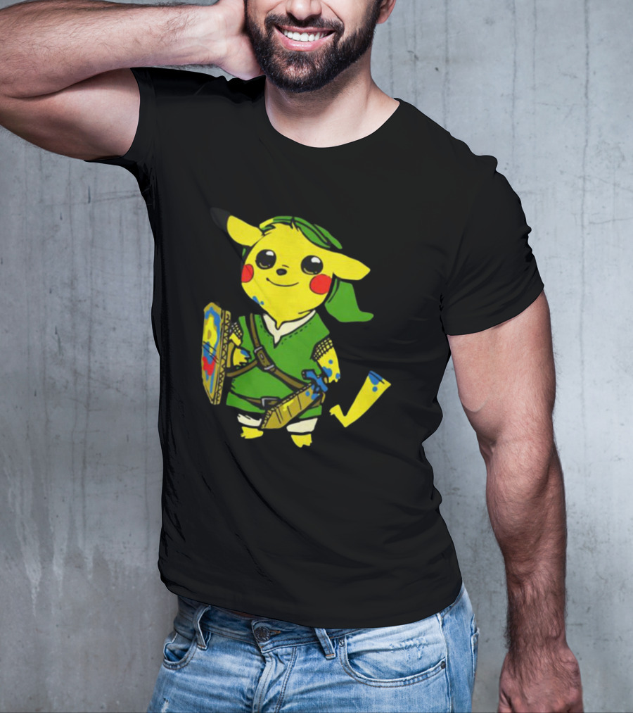 Pikachu In Link's Costume With Hylian Shield From The Legend Of Zelda T-Shirt