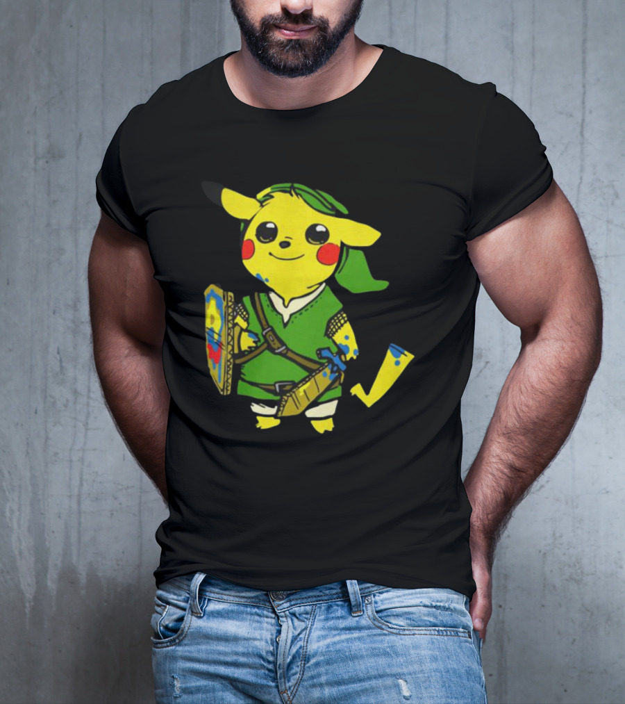 Pikachu In Link's Costume With Hylian Shield From The Legend Of Zelda T-Shirt