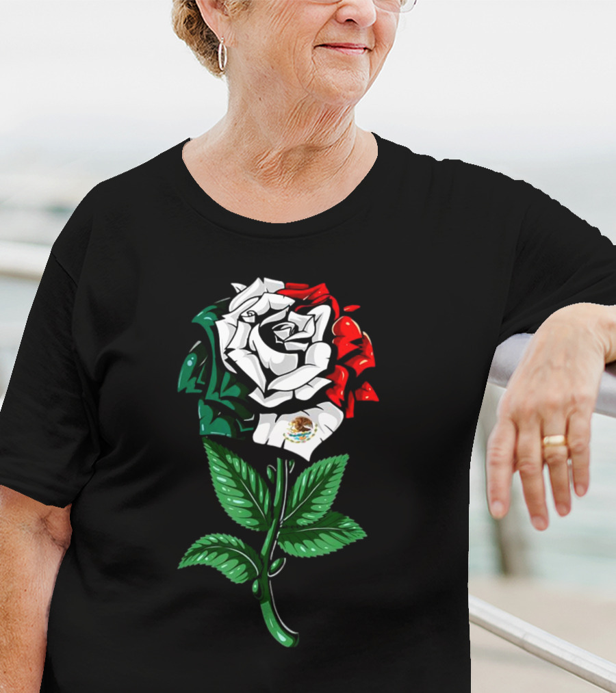 Rose In Colors Of Mexican Flag With Emblem T-Shirt