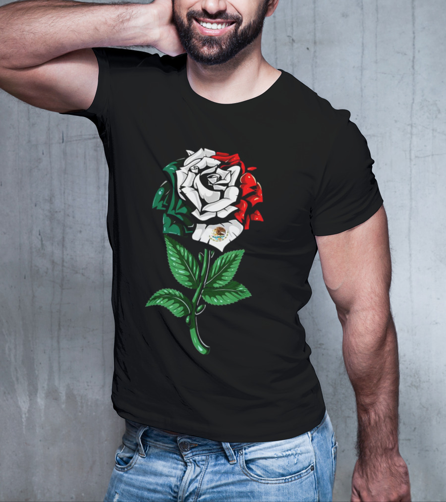 Rose In Colors Of Mexican Flag With Emblem T-Shirt