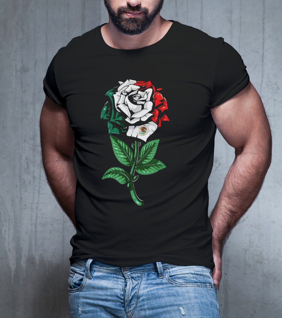 Rose In Colors Of Mexican Flag With Emblem T-Shirt