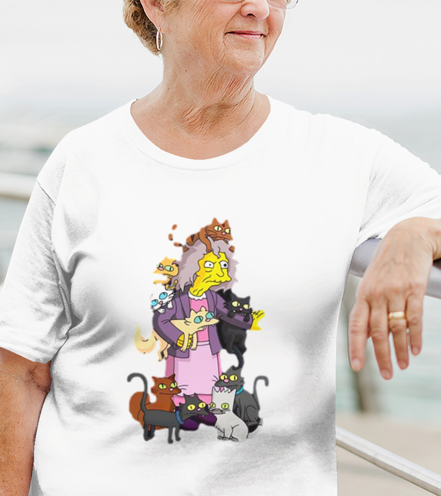 The Simpsons Crazy Cat Lady Surrounded By Mischievous Cats T-Shirt