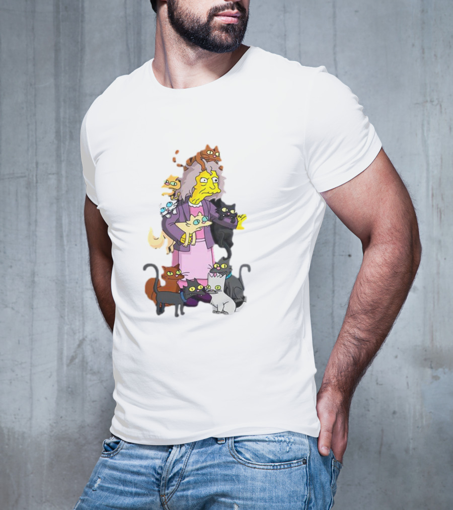The Simpsons Crazy Cat Lady Surrounded By Mischievous Cats T-Shirt